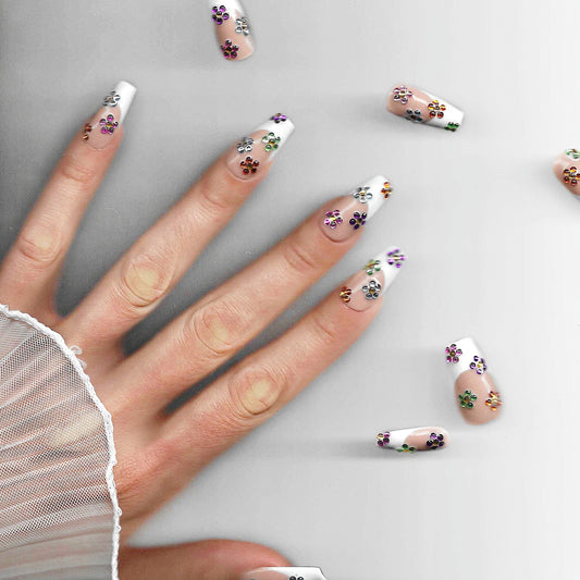 "French flower gem" nail-set